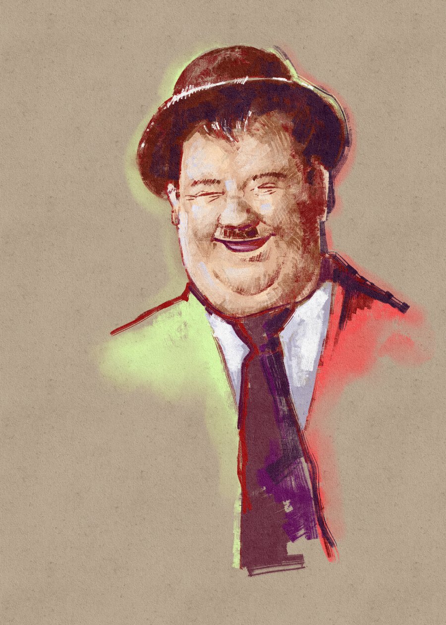 Portretul comedianului Oliver Hardy (ilustrare) finlandez tekijältä Alessandro Lonati