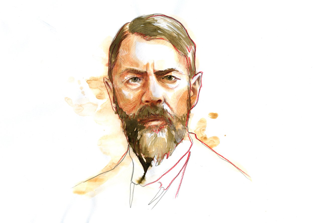 Muotokuva saksalaisesta sosiologista Max Weberistä (1864 - 1920) (Max Weber, saksalainen sosiologi, filosofi, juristi ja poliittinen ekonomisti) tekijältä Alessandro Lonati