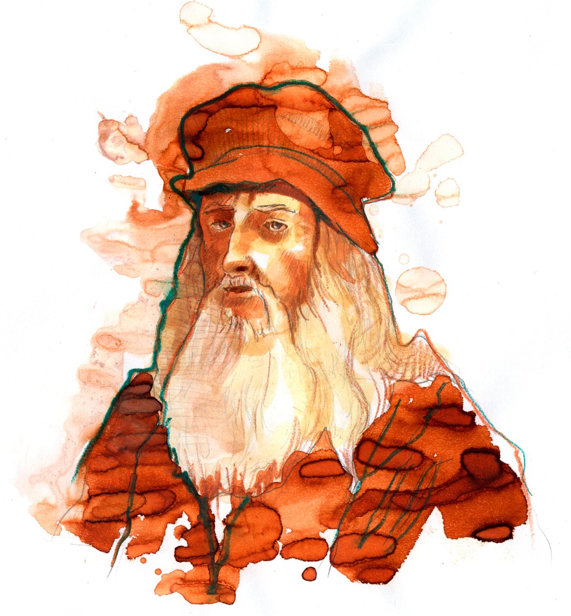 Muotokuva italialaisesta taiteilijasta ja tiedemiehestä Leonard de Vinci (Leonardo da Vinci) (1452-1519) (Italialaisen polymaatin Leonardo da Vincin muotokuva) tekijältä Alessandro Lonati