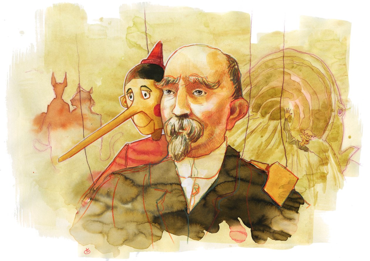 Muotokuva italialaisesta kirjailijasta Carlo Collodista (1826-1890) Pinocchion hahmon kirjoittajasta (Italialaisen kirjailijan Carlo Collodin muotokuva) tekijältä Alessandro Lonati