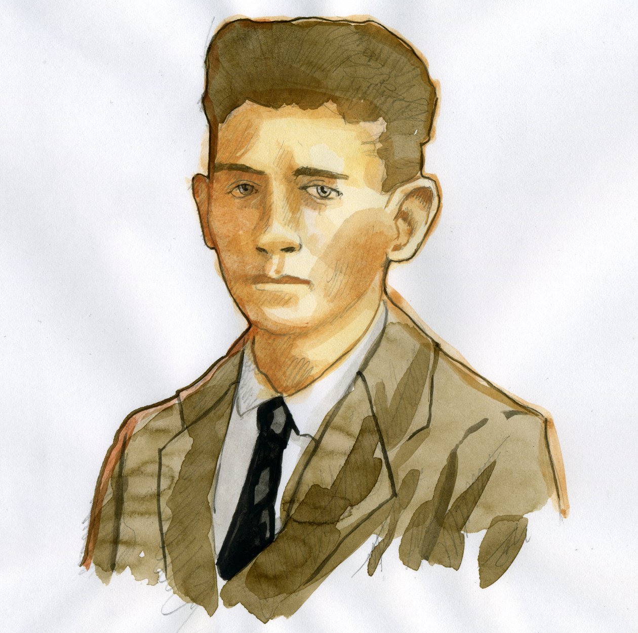Pragilaisen kirjailijan Franz Kafkan (1883-1924) muotokuva (Saksankielisen kirjailijan Franz Kafkan muotokuva) tekijältä Alessandro Lonati