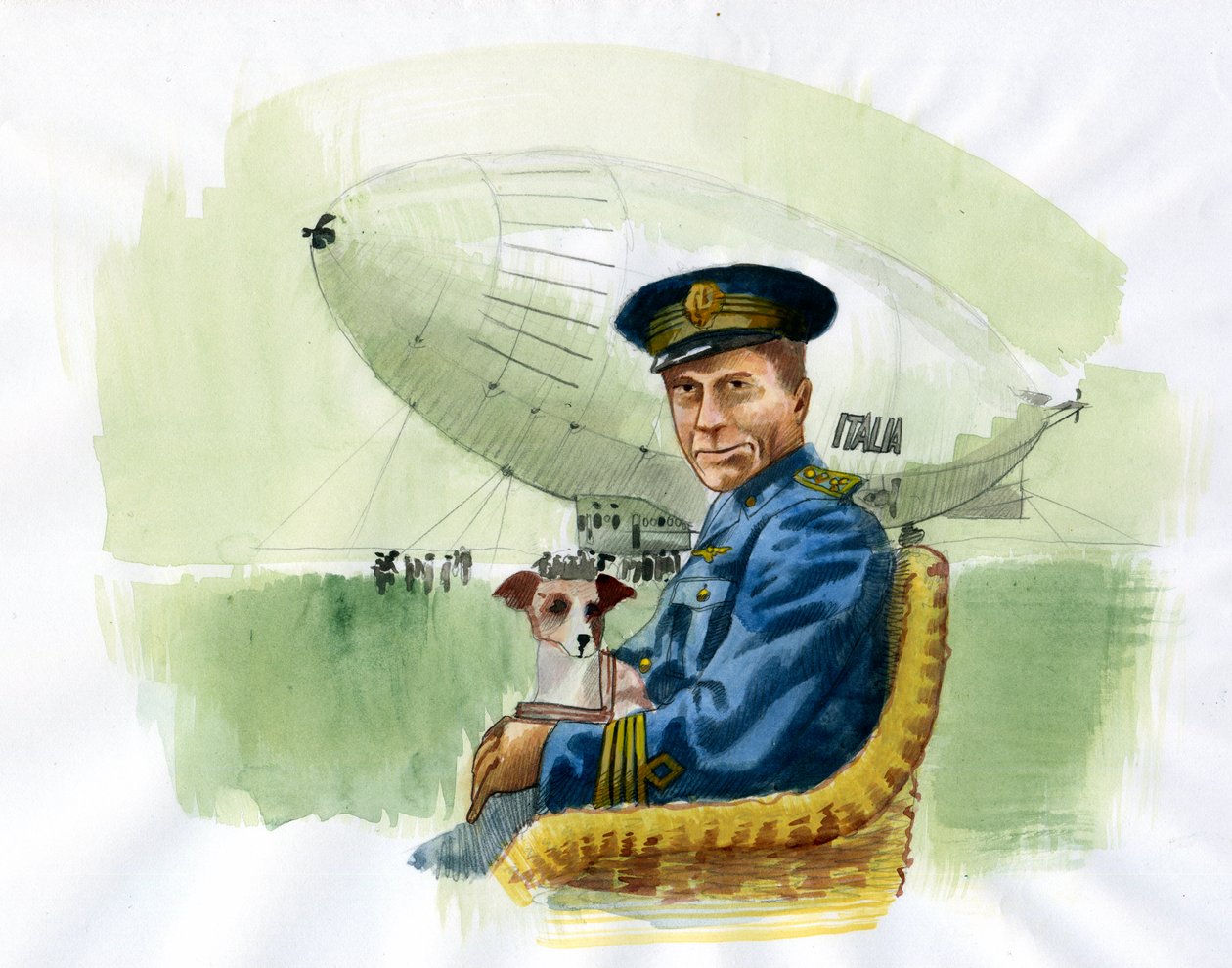 Italian ilmailuinsinöörin ja tutkimusmatkailijan Umberto Nobilen (1885-1978) esitys (Italialaisen ilmailuinsinöörin ja arktisen tutkimusmatkailijan Umberto Nobilen muotokuva) Kuvitus: Alessandro Lonati tekijältä Alessandro Lonati
