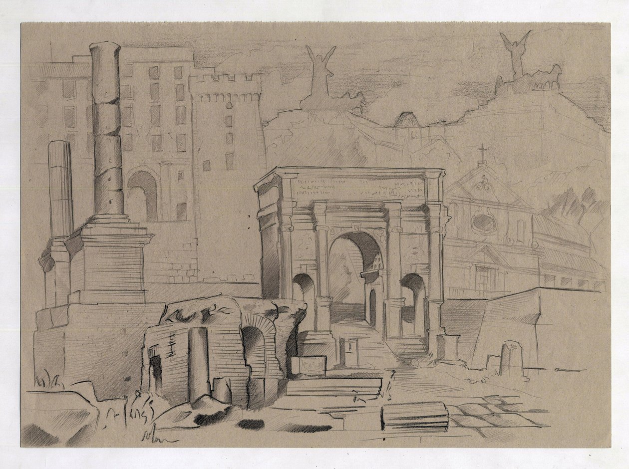Rooman aikakauden rauniot Roomassa, Forum (foro romano) Alessandro Lonatin piirustus. tekijältä Alessandro Lonati