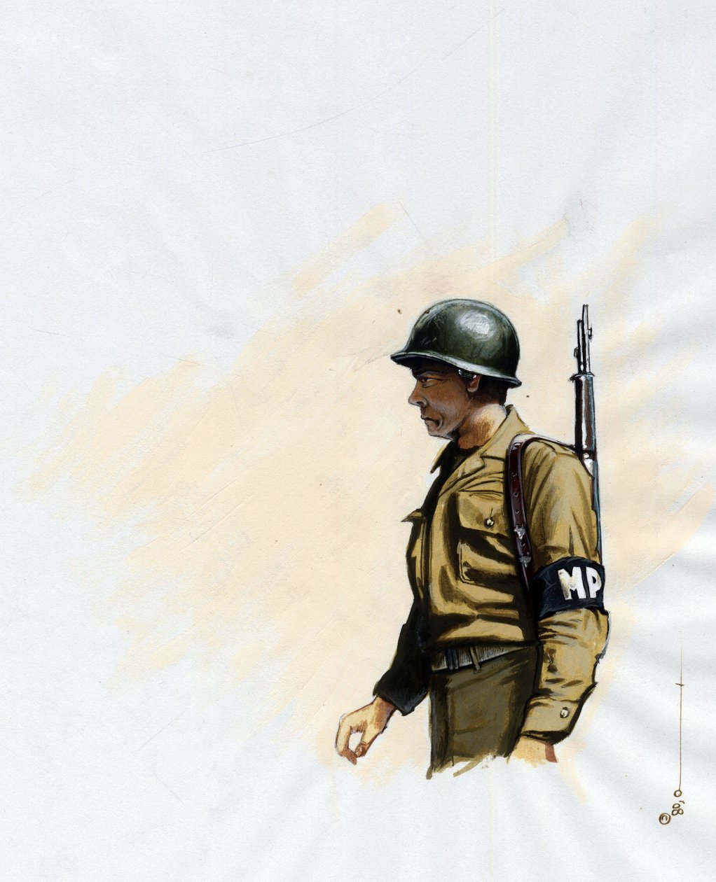 Toinen maailmansota 1939-1945: Yhdysvaltain armeijan sotilas vuosina 1943-1945. Piirustus Alessandro Lonati tekijältä Alessandro Lonati