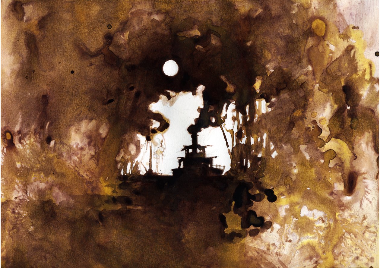 Laivakuva Joseph Conradin uudesta "" Pimeyden sydämessä" -kappaleesta. 2012 tekijältä Alessandro Lonati