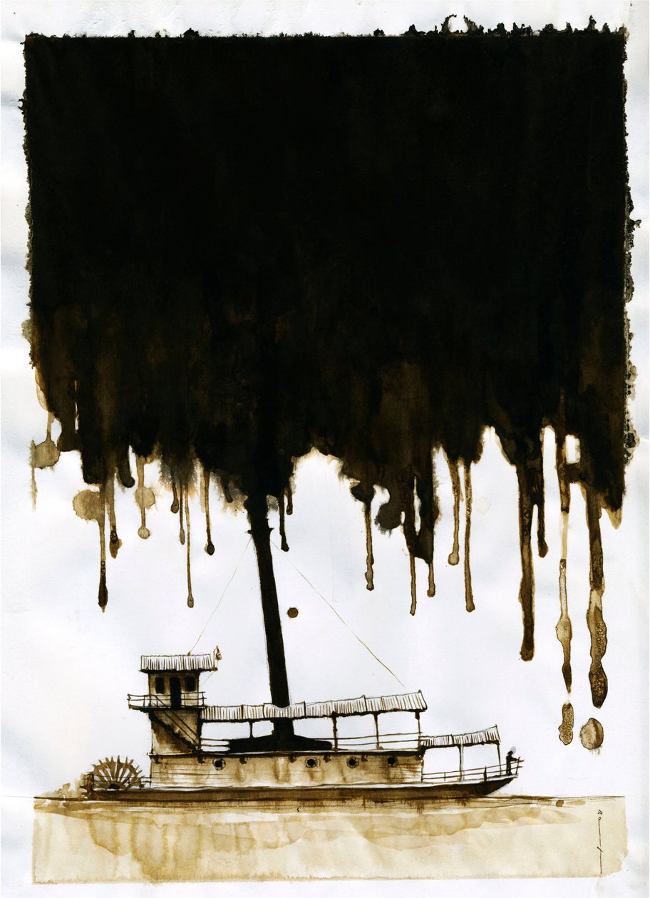 Höyrylaivakuva Joseph Conradin uudesta "" Pimeyden sydämessä" -kappaleesta. 2012 tekijältä Alessandro Lonati