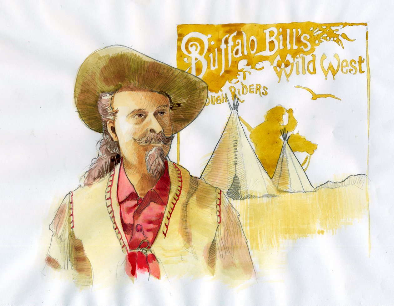William Frederick Cody - Conhecido como Buffalo Bill - Retrato de Buffalo Bill (1846-1917), Coronel William Cody - Ilustração de Alessandro Lonatifinnish tekijältä Alessandro Lonati