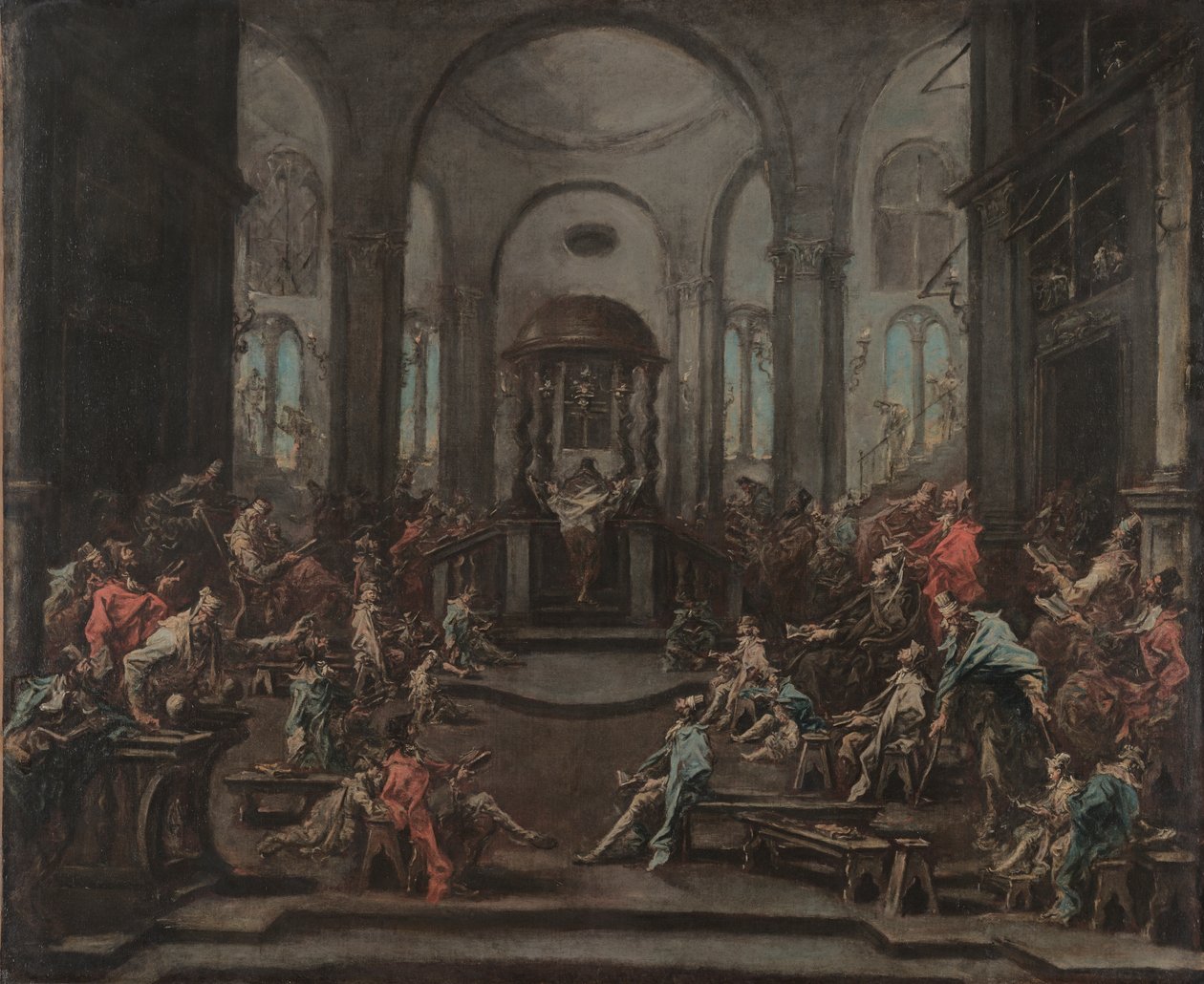 Synagogan sisätilat, noin 1725-35 (öljy kankaalle). tekijältä Alessandro Magnasco