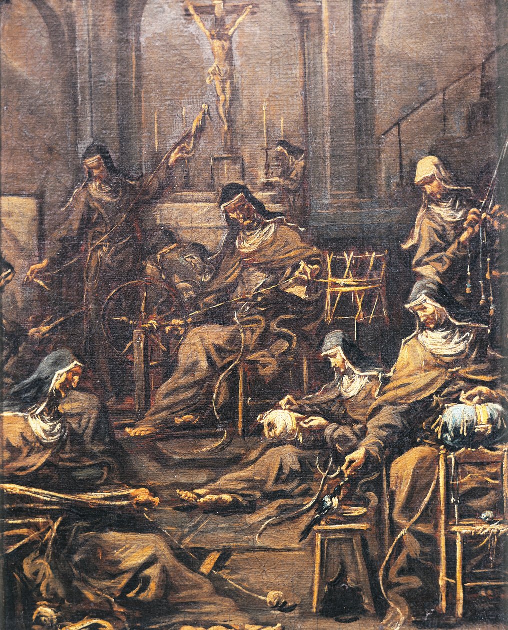 Nunnien kehräys ja kirjonta, Alessandro Magnasco, Lissandrino (1667-1749) tekijältä Alessandro Magnasco