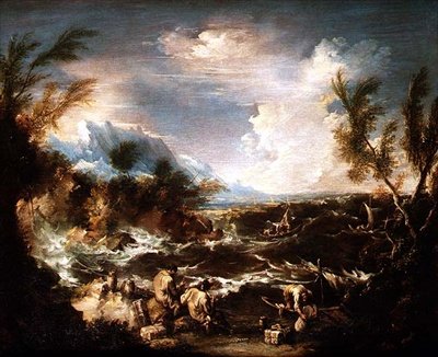 Rocky Coast myrskyssä, kun erakkomunkit saavat kauppoja tekijältä Alessandro Magnasco