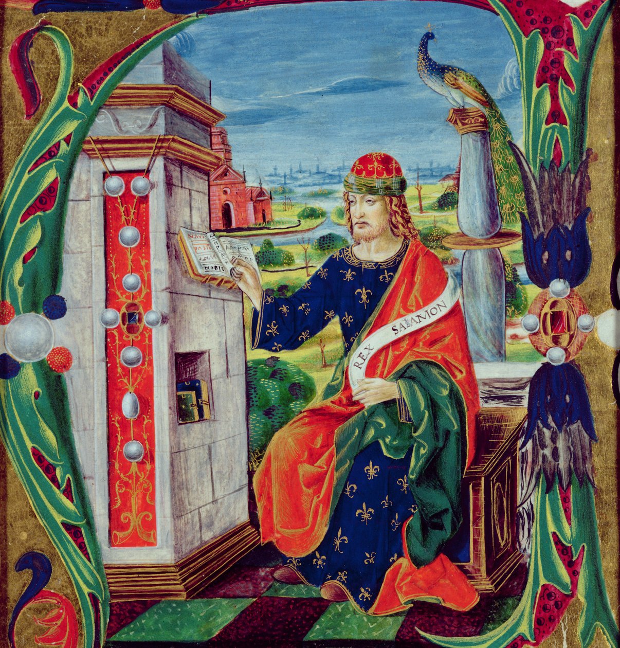 Historiallinen kuningas Salomoa esittävä A-kirjain, Lombardian koulukunta, n. 1499-1511. tekijältä Alessandro Pampurino