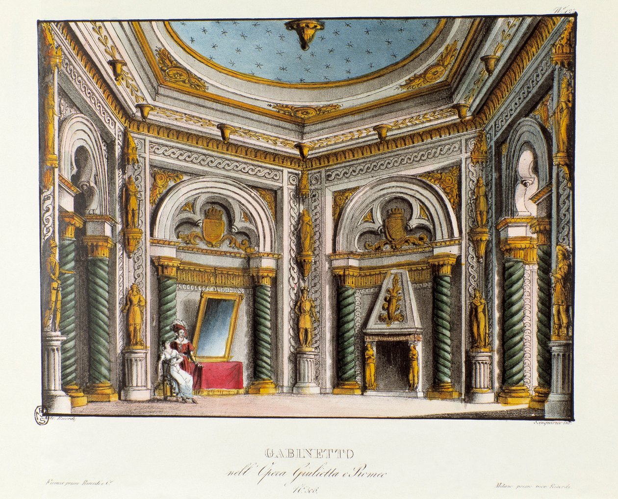 Julian yksityisasunnot Lavastus Teatro Carcanon esitykseen vuonna 1829 Niccolo Antonio Zingarellin oopperasta "Giulietta e Romeo" (1796) William Shakespearen teoksen "Romeo ja Julia" jälkeen. Litografia kirjassa "" Rac tekijältä Alessandro Sanquirico