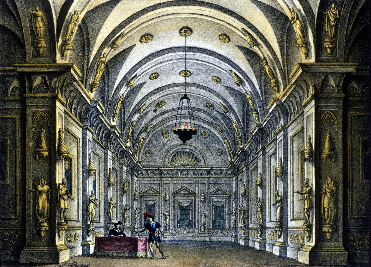 Sanquiricon lavastus Gaetano Donizettin (1797-1848) oopperaan "Anna Bolena", joka on edustettuna Teatro Carcanossa Milanossa tekijältä Alessandro Sanquirico