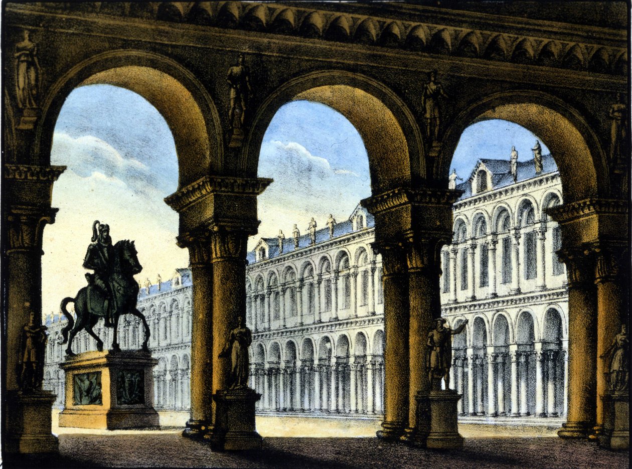 Sanquiricon lavastus Gaetano Donizettin oopperaan: "" Ugo, Pariisin kreivi "" . 1832. tekijältä Alessandro Sanquirico