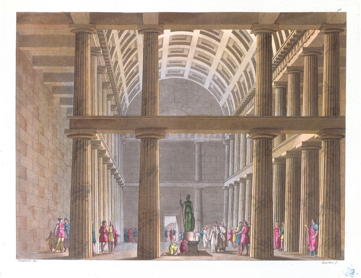 Parthenonin sisustus, kuvitus Jules Ferrarion teoksesta "Le Costume Ancien ou Moderne", kaiverrus G. Castellini, Milano 1821 (värikaiverrus) tekijältä Alessandro Sanquirico