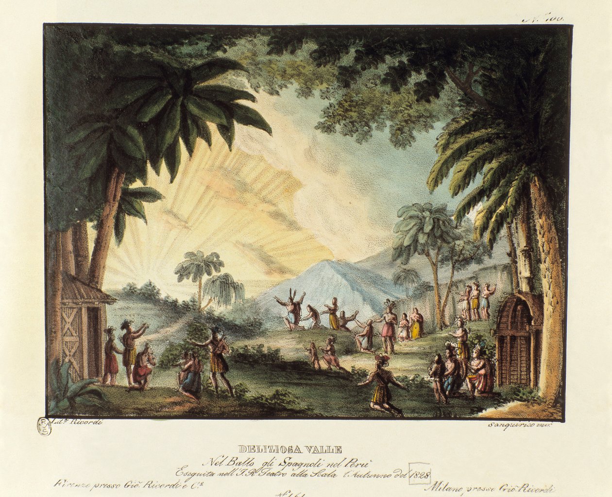 Näkymä herkullisesta laaksosta uuden maailman valloituksen aikoihin espanjalaisen skenografian toimesta italialaisen koreografin Giovanni Galzeranin (1780-1865) (1828) balettiin "" Gli spagnoli nel Peru"". Litografia kirjassa "" Raccolta di invenzioni scen tekijältä Alessandro Sanquirico