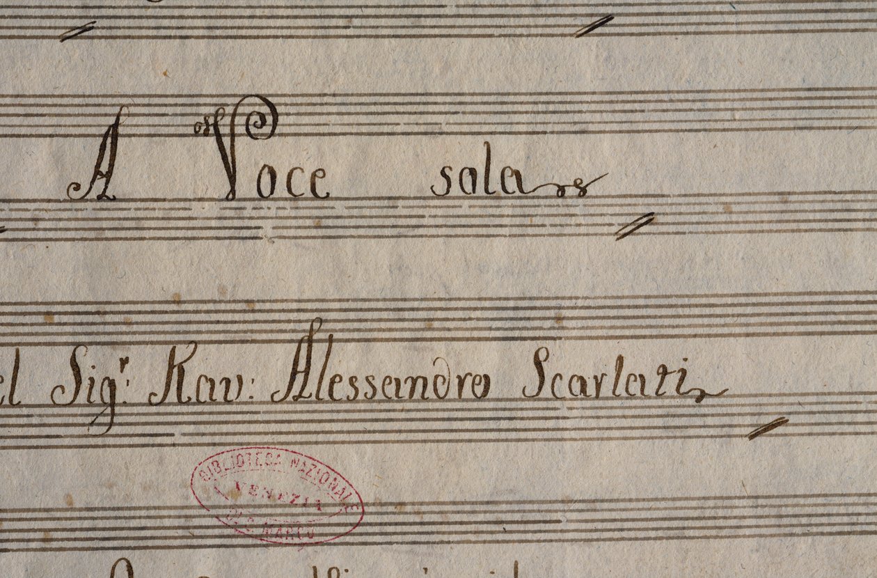 Alessandro Scarlattin (1660-1725) XXV kantaattien käsikirjoitus partituurin sooloäänelle tekijältä Alessandro Scarlatti