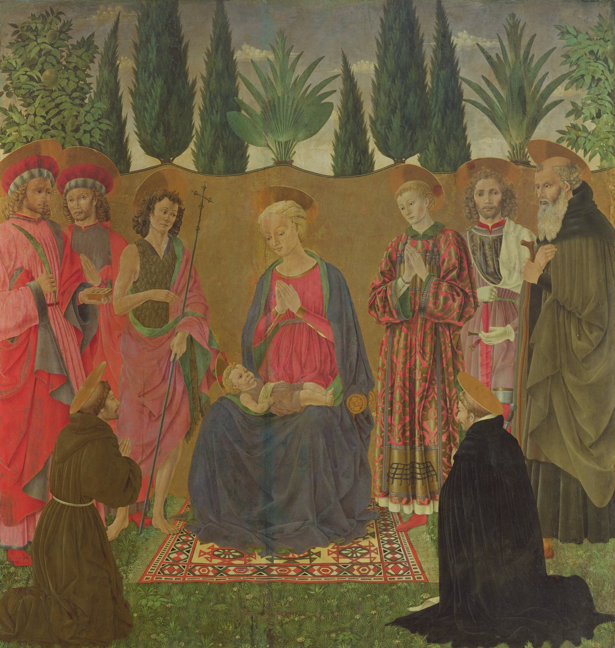 Neitsyt ja lapsi pyhien kanssa, n. 1455 (tempera paneelissa) tekijältä Alessio Baldovinetti
