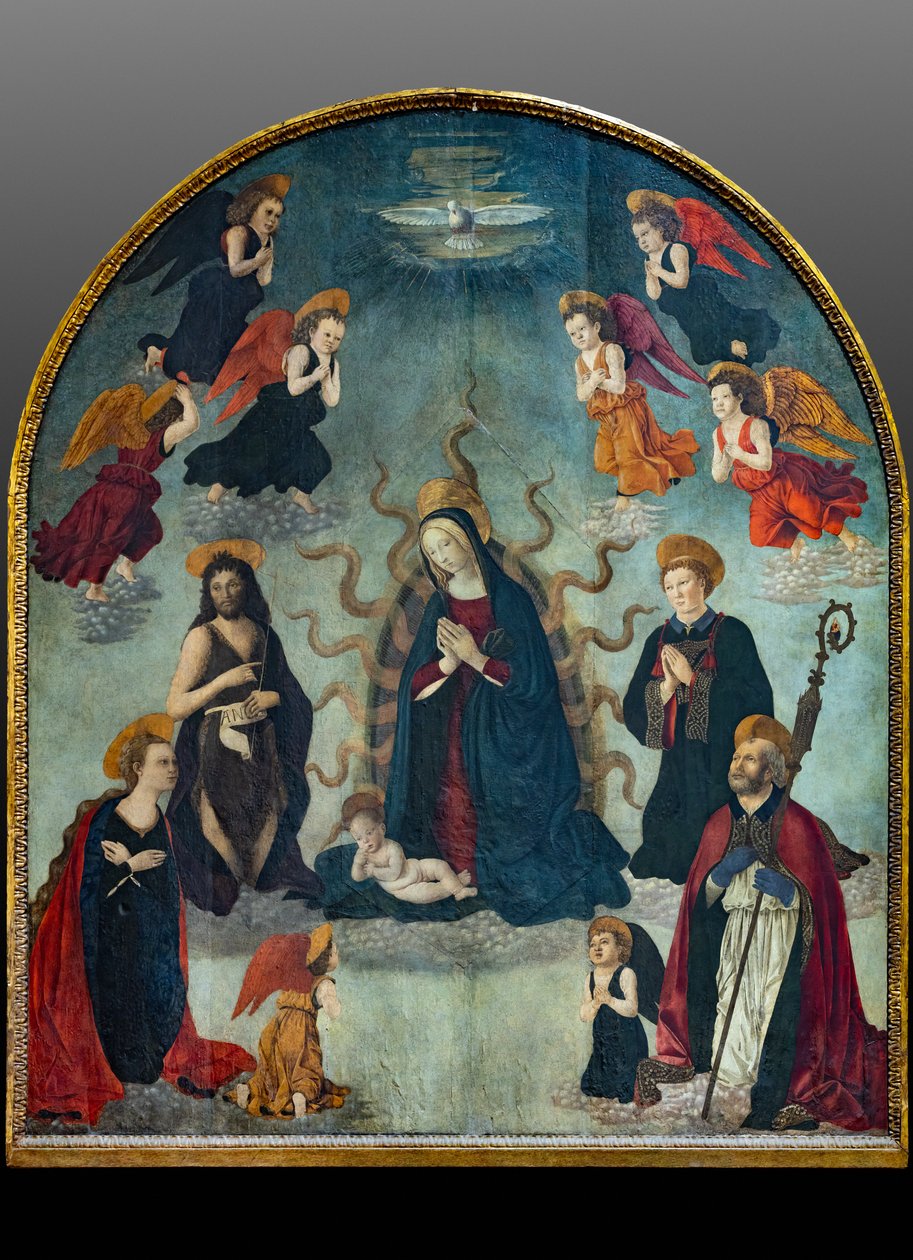 Madonna ja lapsi pyhien kanssa (öljy paneelissa) tekijältä Alessio & Scheggini Michele da Larciano (known as Graffione) (1470 85) Baldovinetti