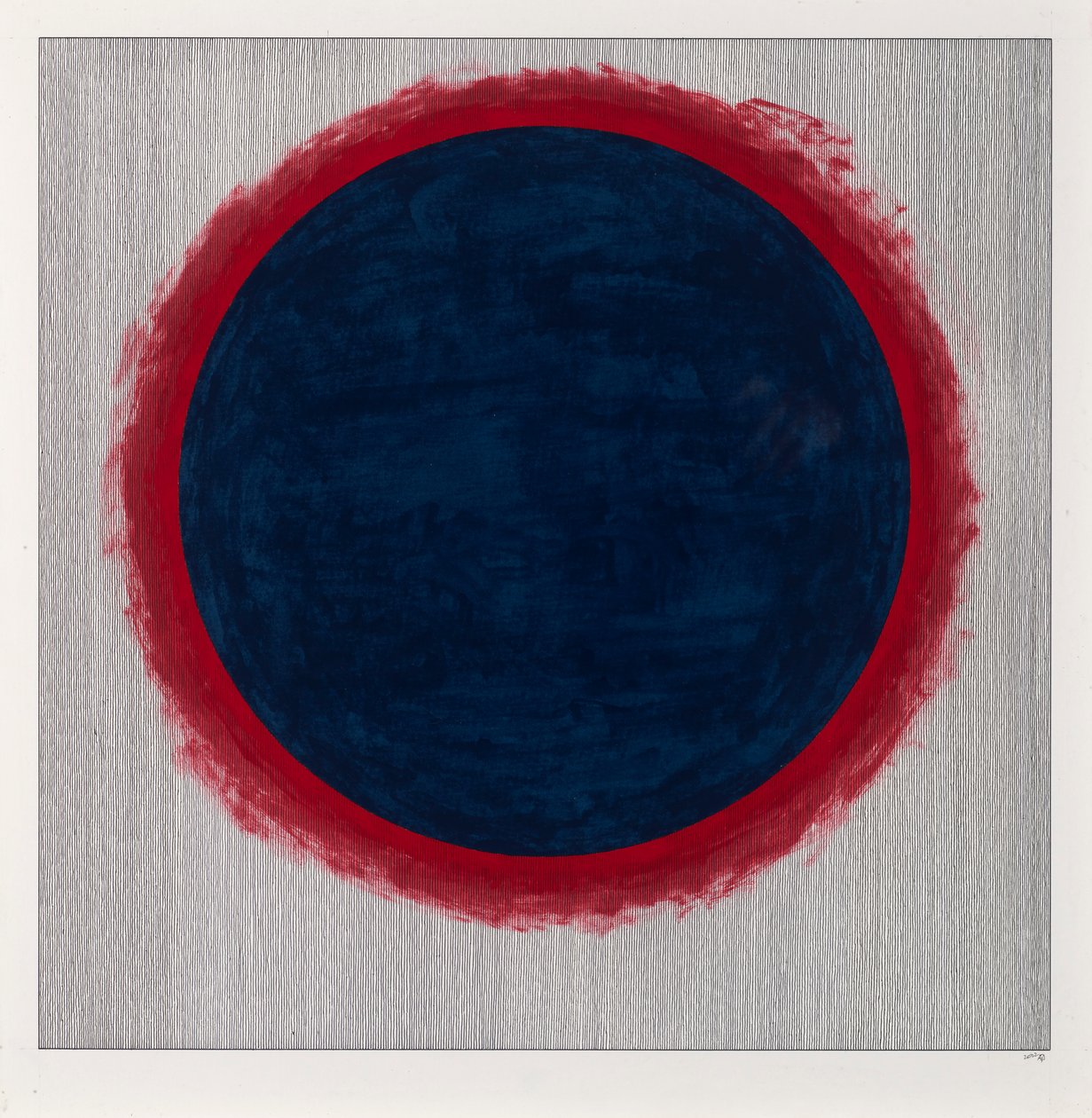 Circle Blue on Red, 2022 (emali ja kynä kortille) tekijältä Alex Dunn