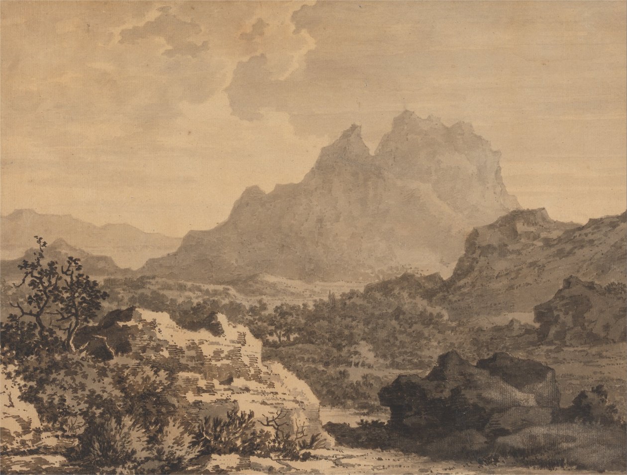 Vuoristoinen maisema tekijältä Alexander Cozens