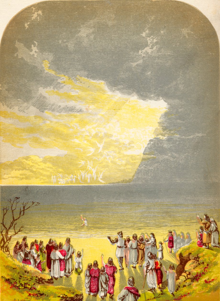 Christian Crossing the River, John Bunyanin teoksesta The Pilgrims Progress, julkaistu noin 1880 tekijältä Alexander Francis Lydon