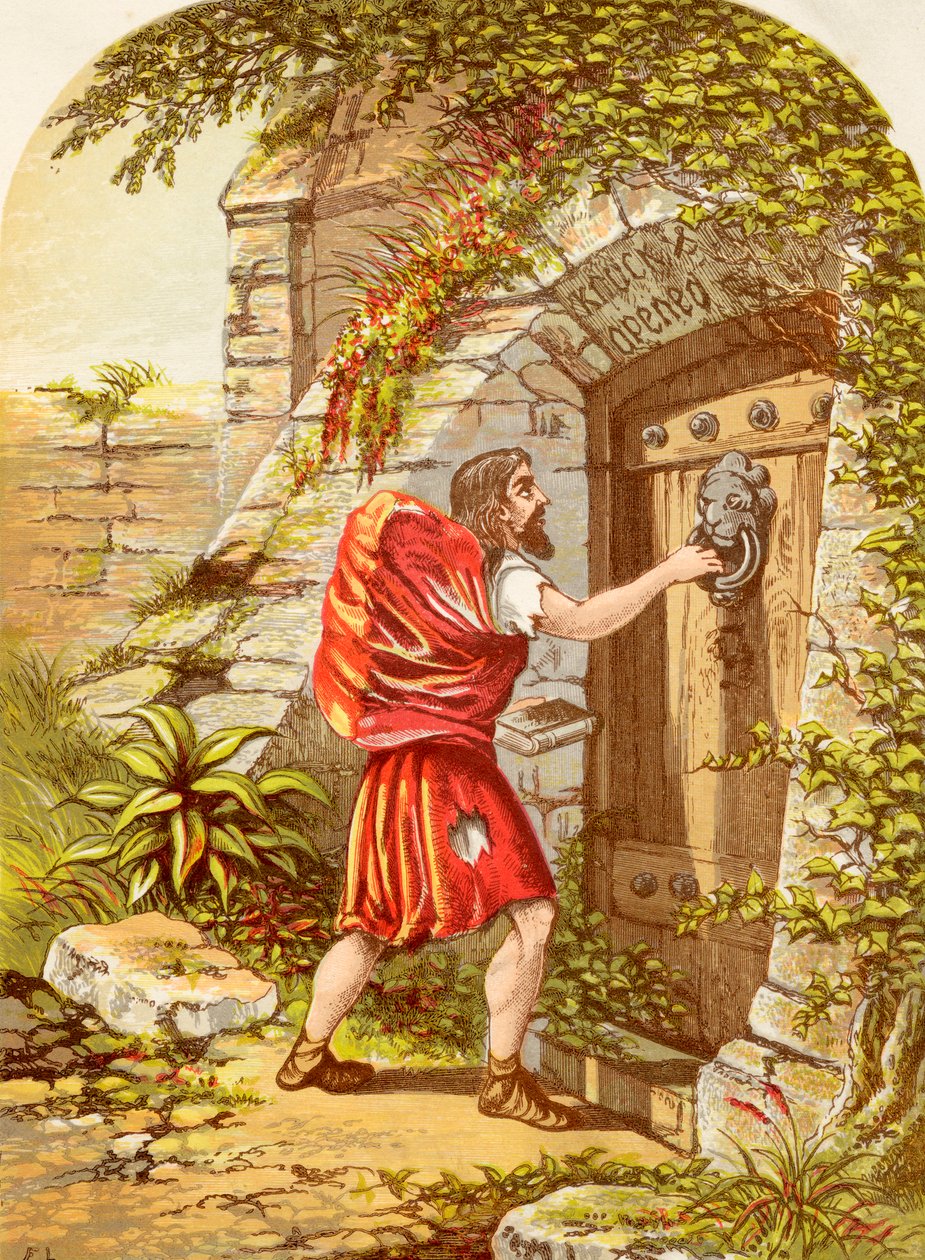 Christian at the Gate, John Bunyanin The Pilgrims Progress -julkaisusta, julkaistu n. 1880 tekijältä Alexander Francis Lydon