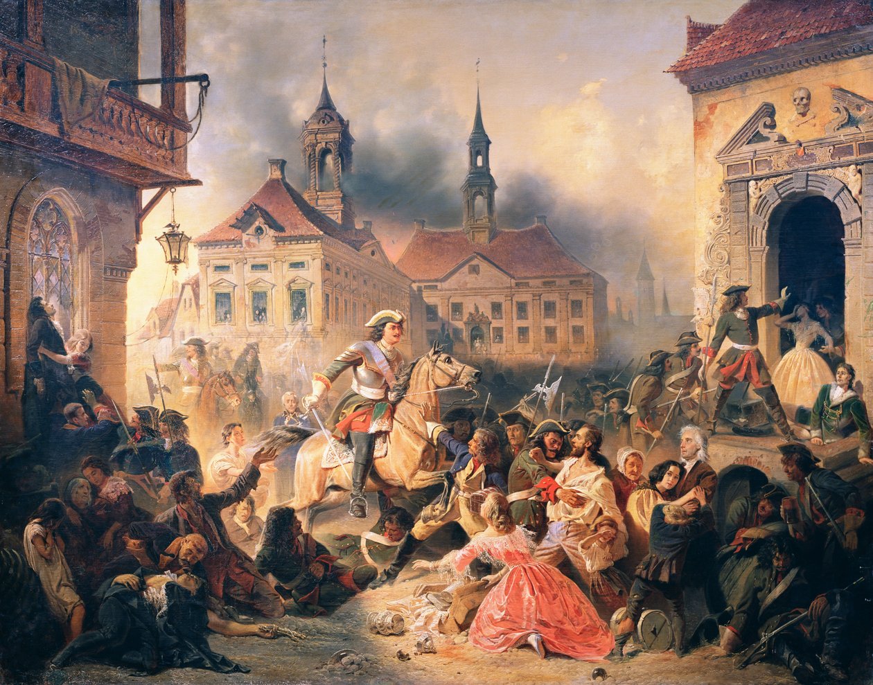 Pietari Suuri valloittaa Narvan vuonna 1704, 1859 tekijältä Alexander Ivanovich Sauerweid