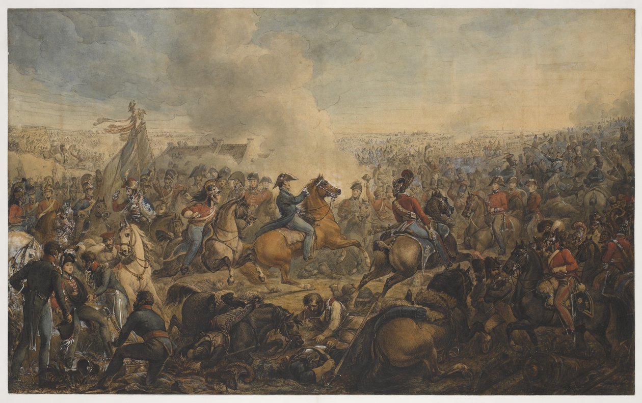 Waterloon taistelu Britannian armeijan etenemiskäskyn jälkeen, 1815, n. 1815 tekijältä Alexander Ivanovich Sauerweid