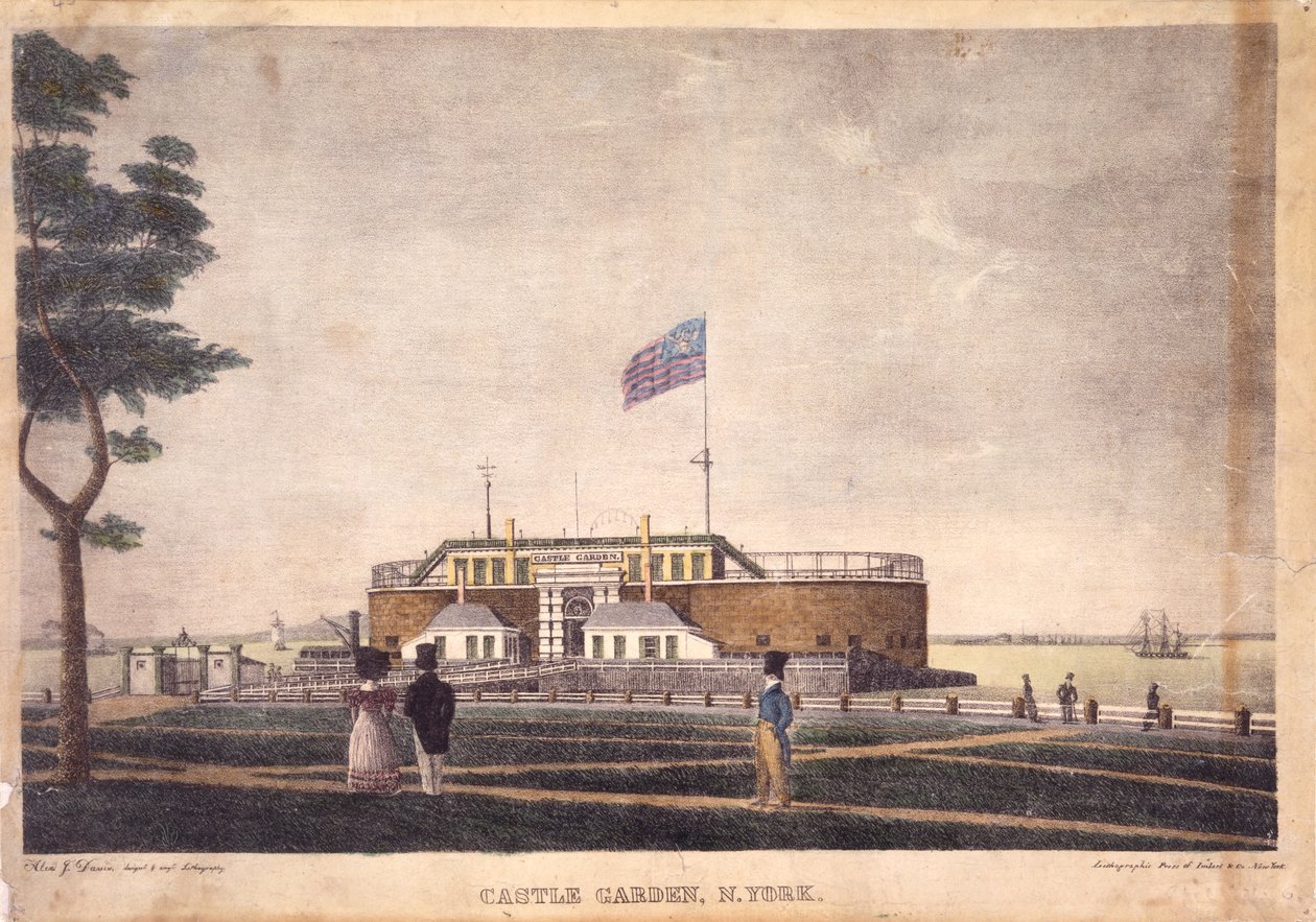 Castle Garden, N. York, noin 1825-1835 tekijältä Alexander Jackson Davis