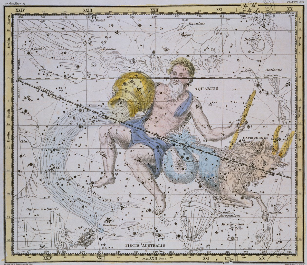 Vesimies ja Kauris, "A Celestial Atlas", pub. vuonna 1822 tekijältä Alexander Jamieson