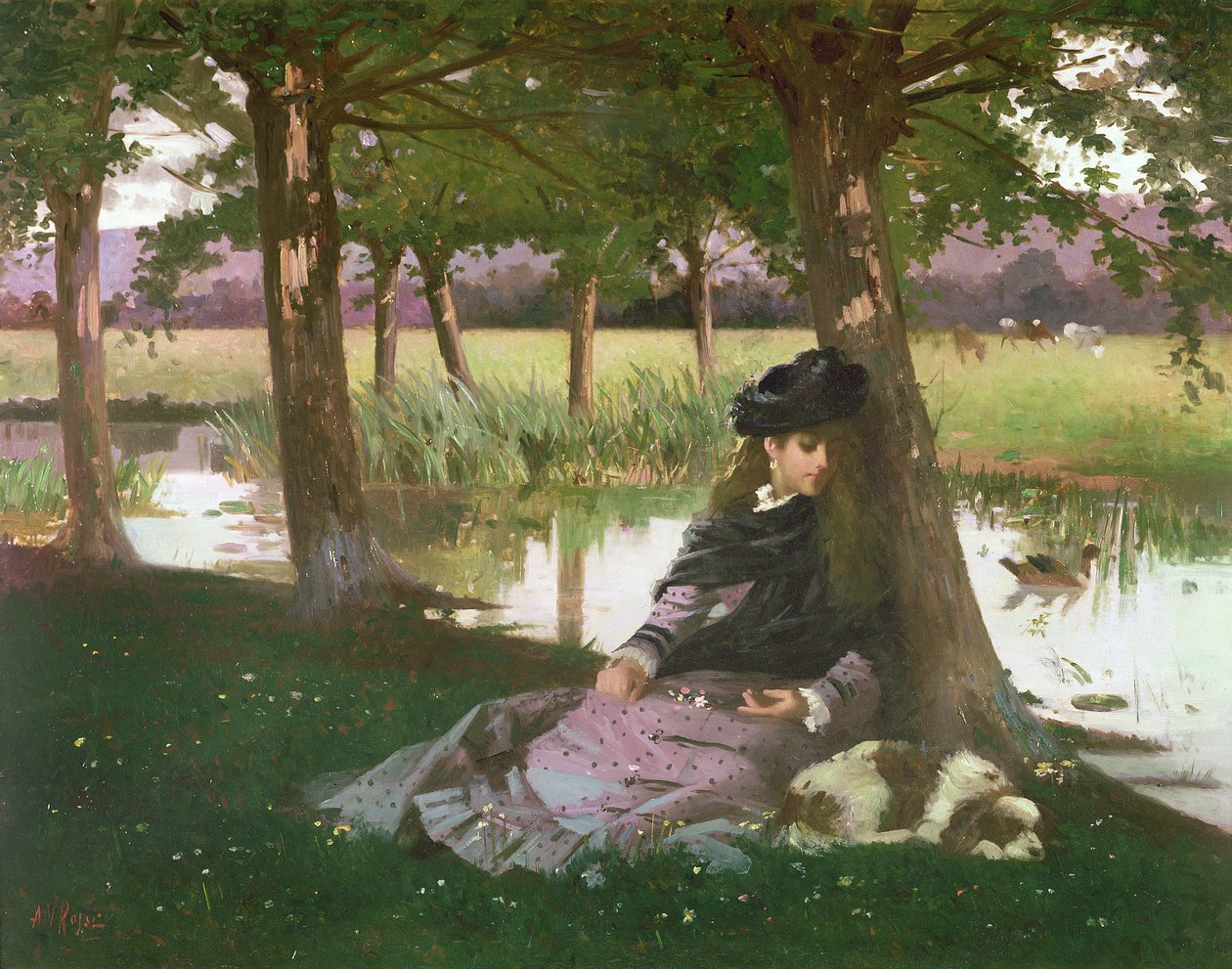 Isang Hapon sa tabi ng ilog kasama ang isang Haring Charles Spanielfinn tekijältä Alexander M. Rossi