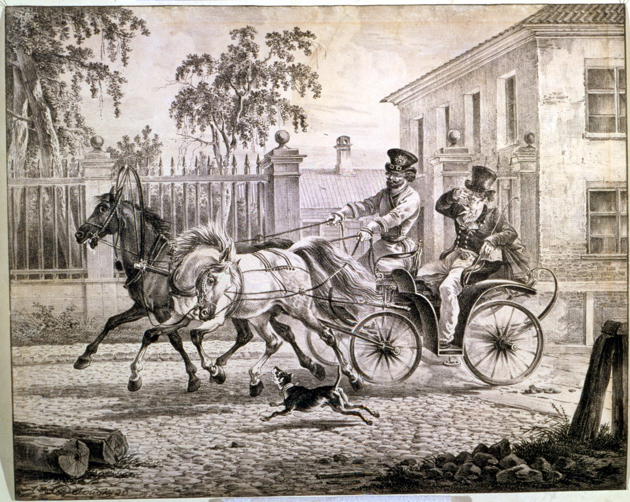 Dandy Droshkyissa, 1820 tekijältä Alexander Osipovich Orlowski