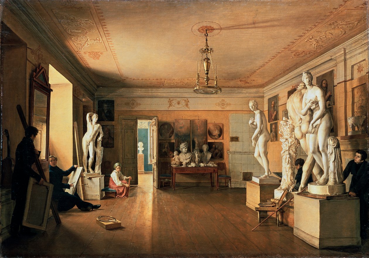 "Taiteilija Aleksei Venetsianovin ateljee Pietarissa", 1827. tekijältä Alexander Alexeyev