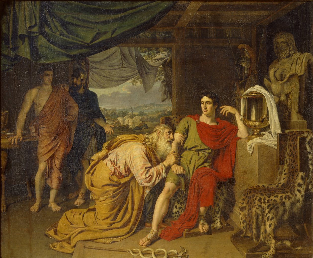 Priam rukoilee kyynelisesti Akhilleusta anoen Hektorin ruumista, 1824 tekijältä Alexander Andreyevich Ivanov