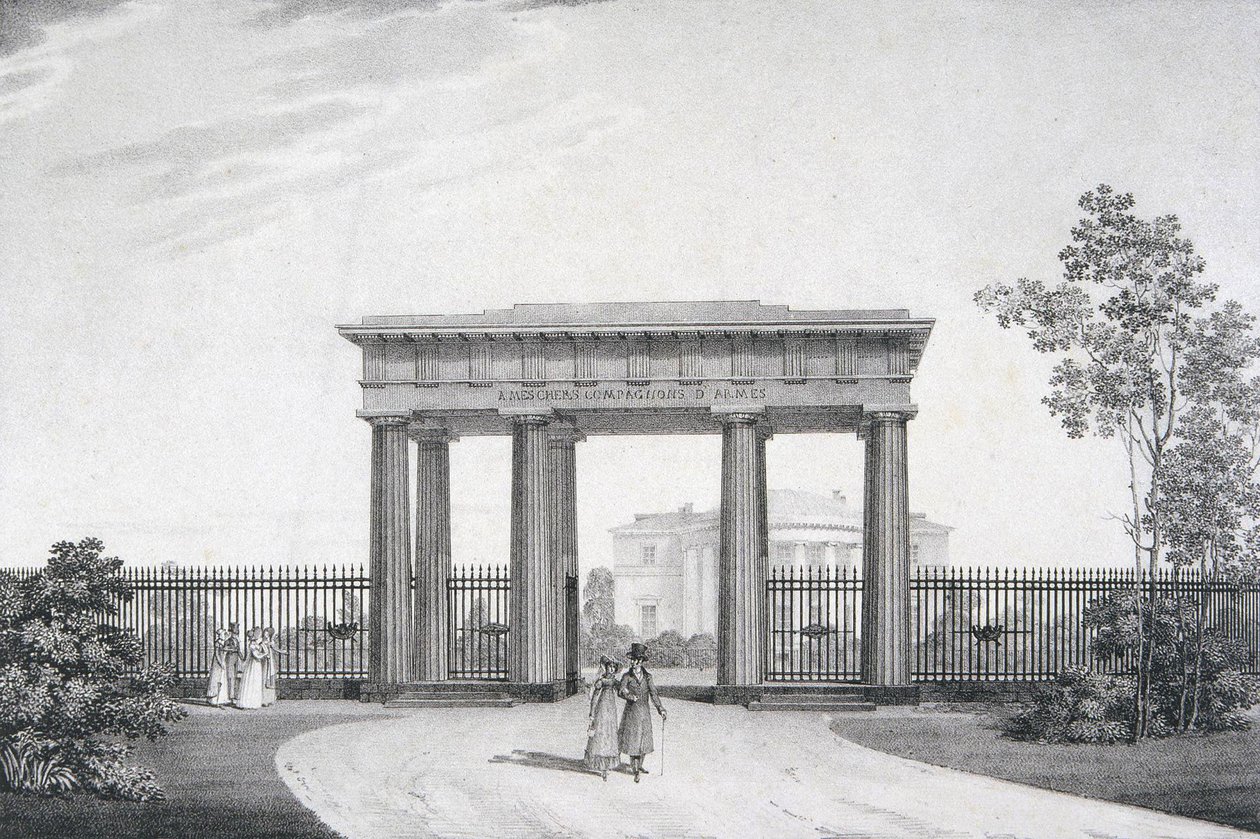 Rakkaat asetoverini -portti Katariina-puistossa Tsarskoje Selossa, 1822 tekijältä Alexander Andreyevich Thon