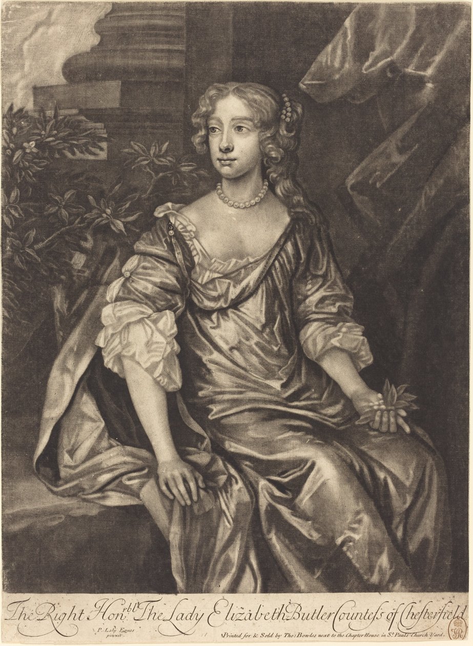Oikea arvoisa rouva Elizabeth Butler, Chesterfieldin kreivitär tekijältä Alexander Browne after Sir Peter Lely