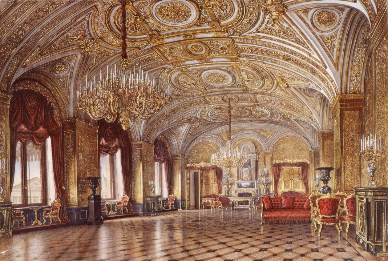 Talvipalatsin sisätilat. Kultainen salonki, 1800-luvun puoliväli. tekijältä Alexander Chrisophorovich Kolb