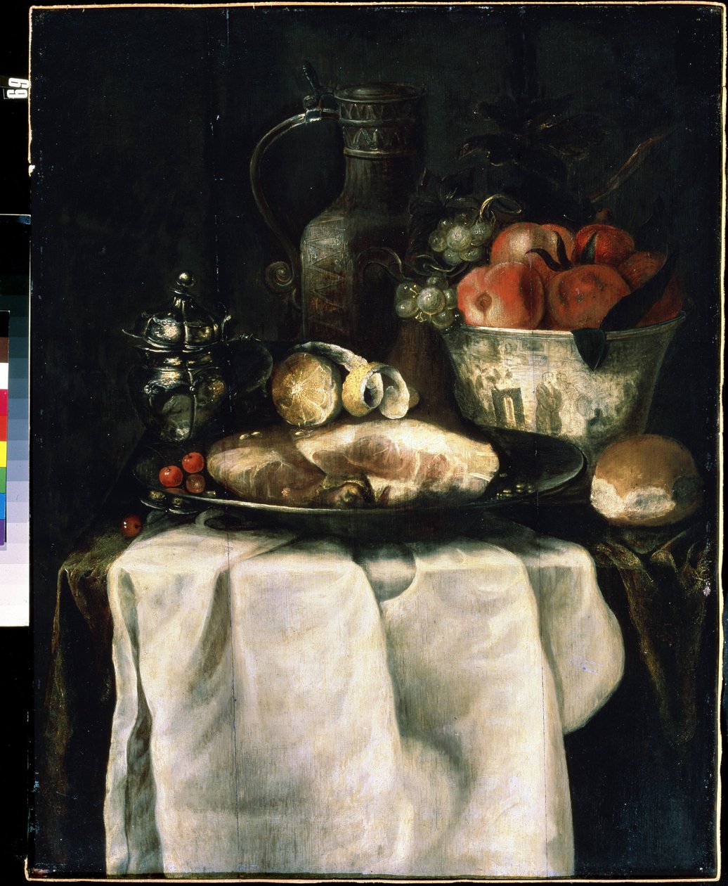 Aamiainen kinkulla (Aamiainen kinkulla). Alexandre Coosemansin maalaus (1627-1689) tekijältä Alexander Coosemans