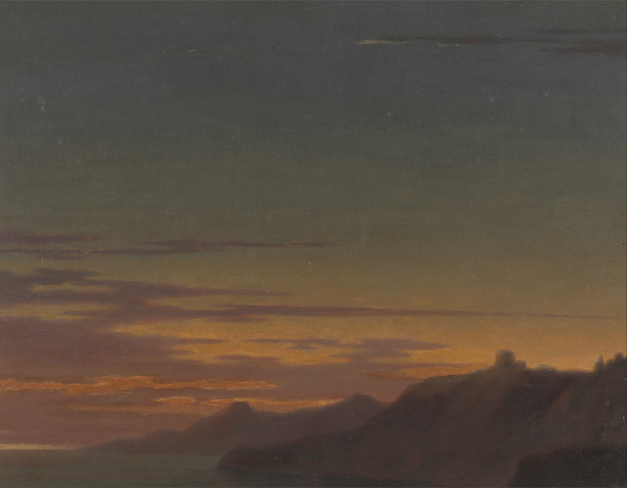 Päivän päätös- auringonlasku rannikolla tekijältä Alexander Cozens