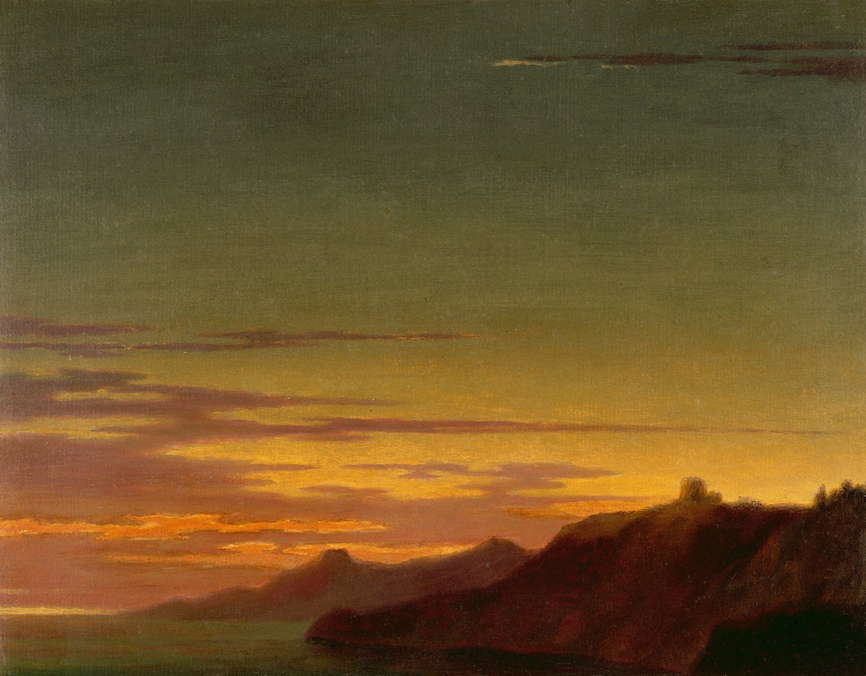 Päivän päätös: Auringonlasku rannikolla, n. 1768-1775 (öljyä grafiitin päälle levitetylle paperille) tekijältä Alexander Cozens