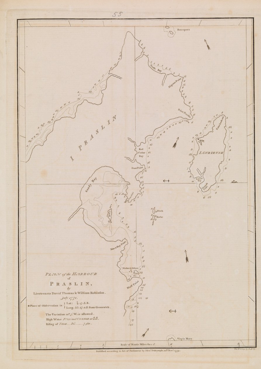 Praslinin sataman suunnitelma, 1700-luvun loppu - 1800-luvun alku (paperi). tekijältä Alexander Dalrymple