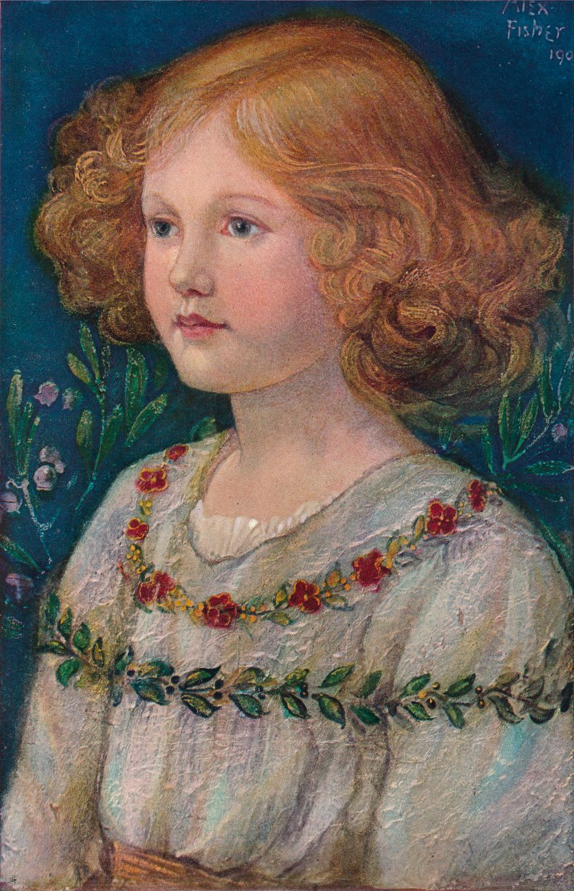 "Muotokuva emalissa Rosemary, Johanneksen tytär", c1909 tekijältä Alexander Fisher