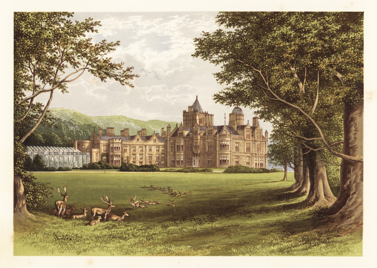 Holker Hall, Lancashire, Englanti. ,1880 (kaiverrus) tekijältä Alexander Francis (after) Lydon