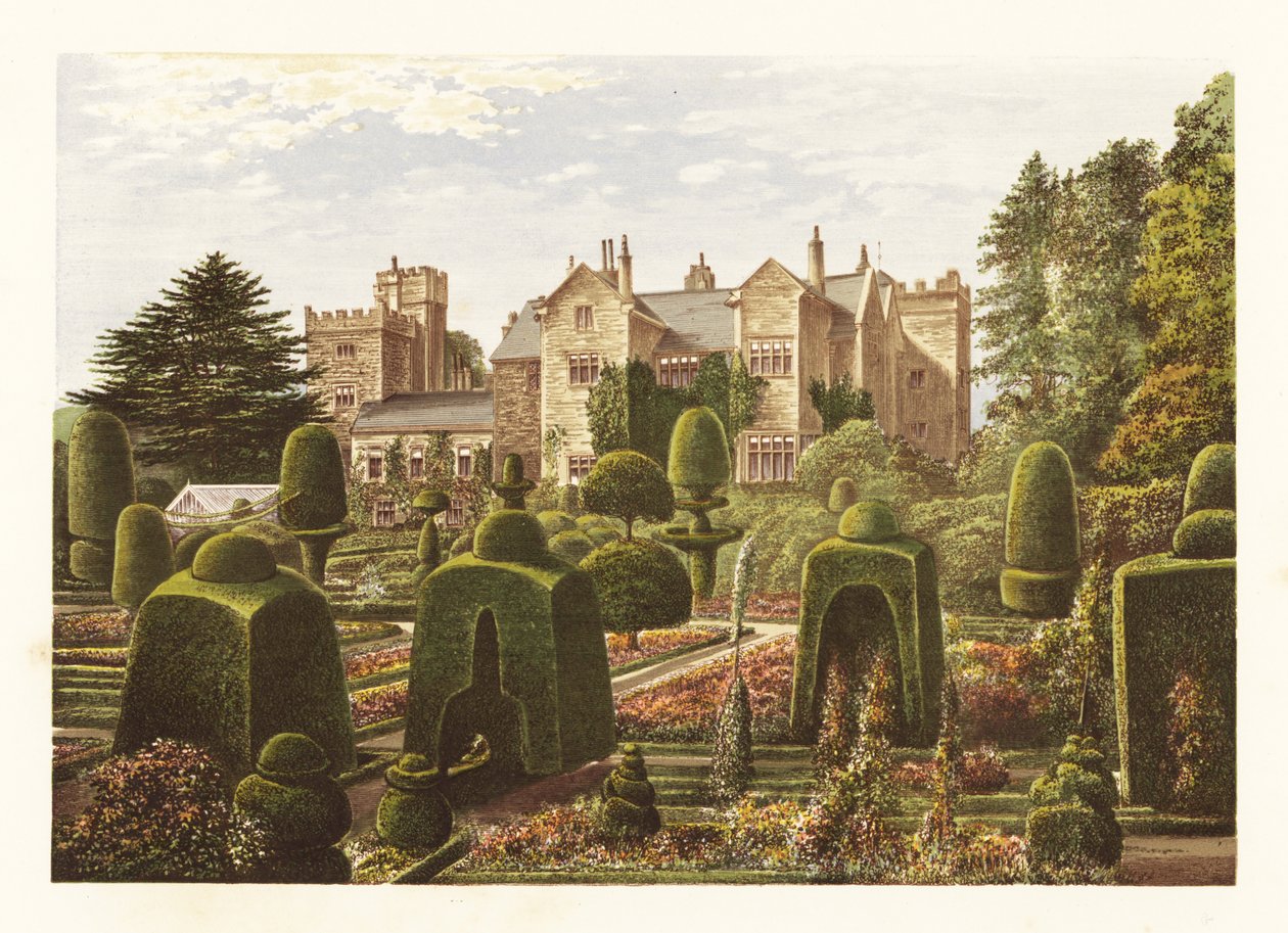 Levens Hall., Cumbria, Englanti. ,1880 (kaiverrus) tekijältä Alexander Francis (after) Lydon