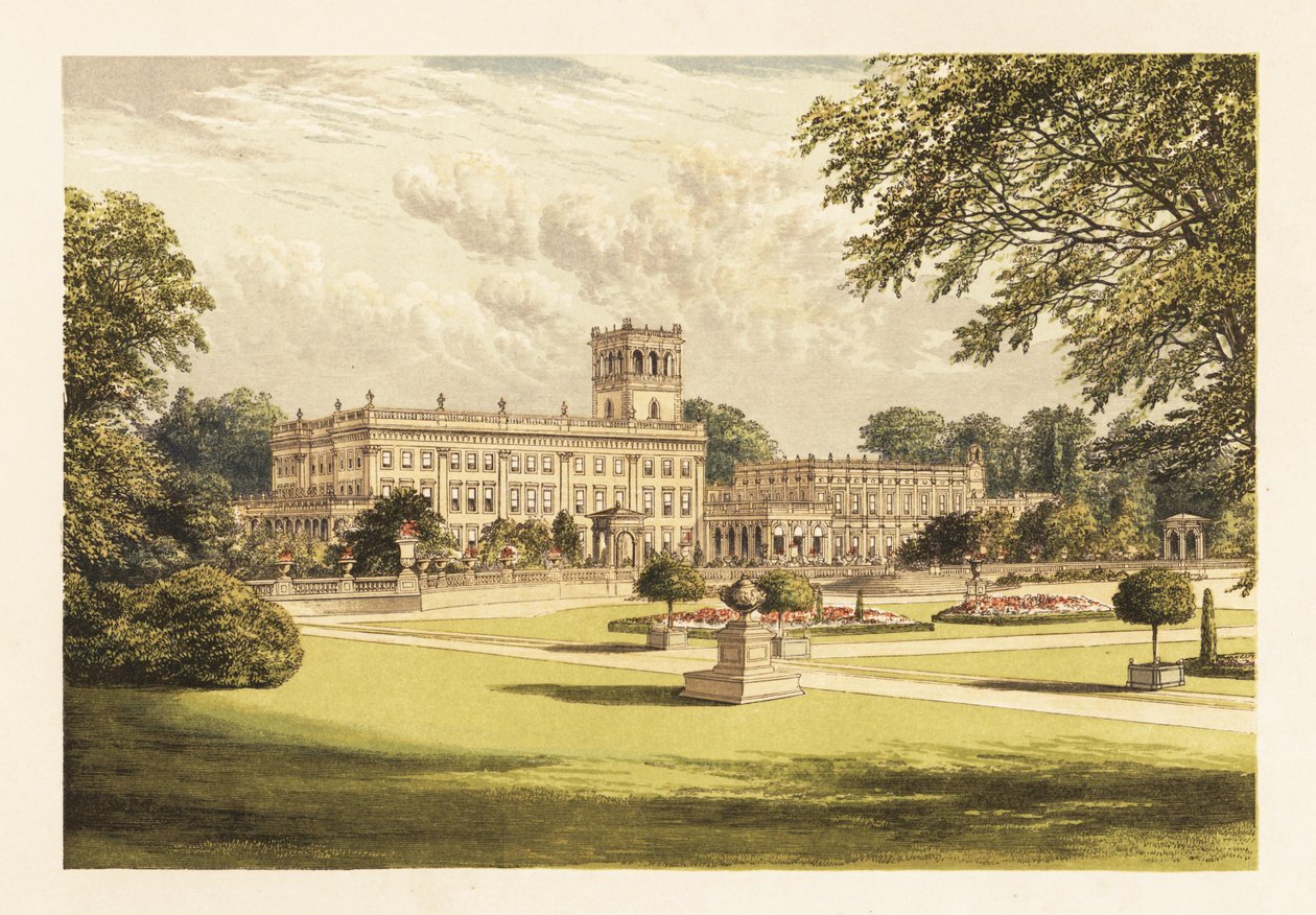 Trentham Hall, Staffordshire, Englanti. ,1880 (kaiverrus) tekijältä Alexander Francis (after) Lydon