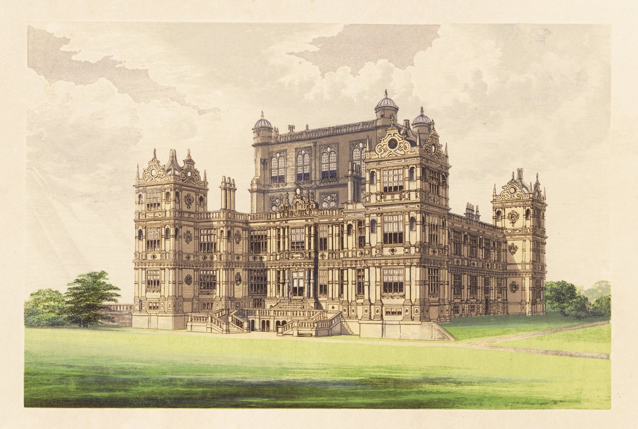 Wollaton Hall, Nottingham, Englanti. ,1880 (kaiverrus) tekijältä Alexander Francis (after) Lydon