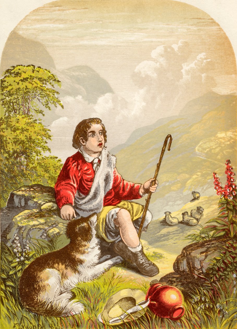 The Shepherd Boy in the Valley of Humiliation, John Bunyanin The Pilgrims Progress -kirjasta, julkaistu, noin 1880 tekijältä Alexander Francis Lydon