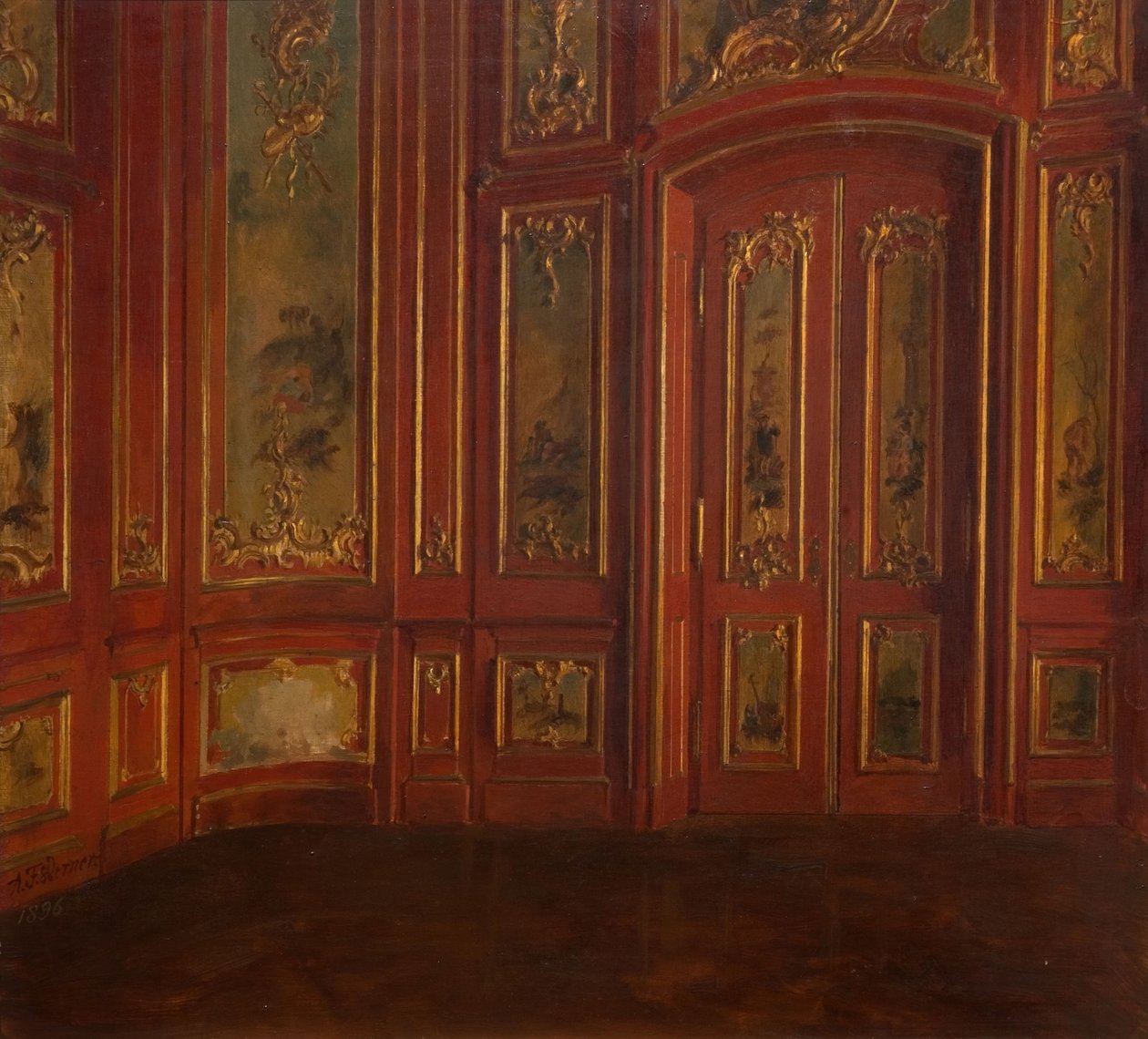 Rokokoopaneloidun huoneen sisustus, 1896. tekijältä Alexander Friedrich Werner