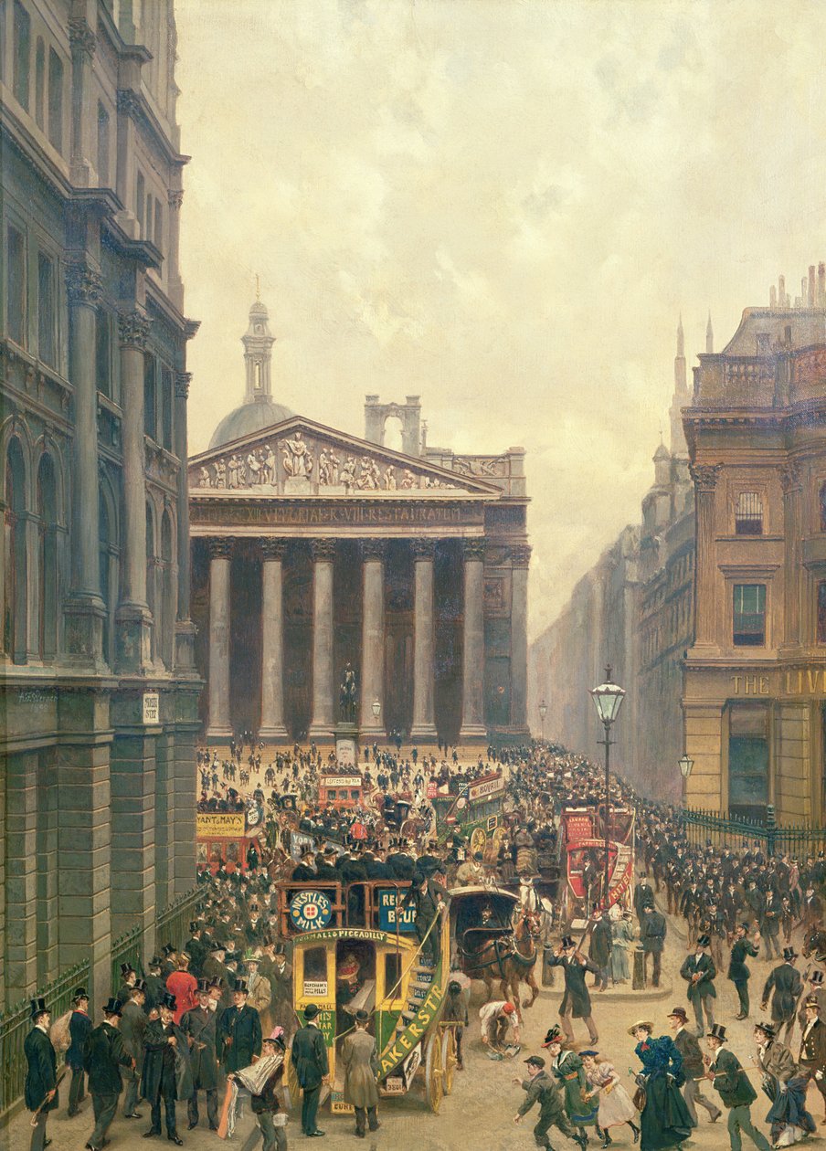 Kuninkaallisen pörssin ruuhka-aika Queen Victoria Streetiltä, 1904 tekijältä Alexander Friedrich Werner